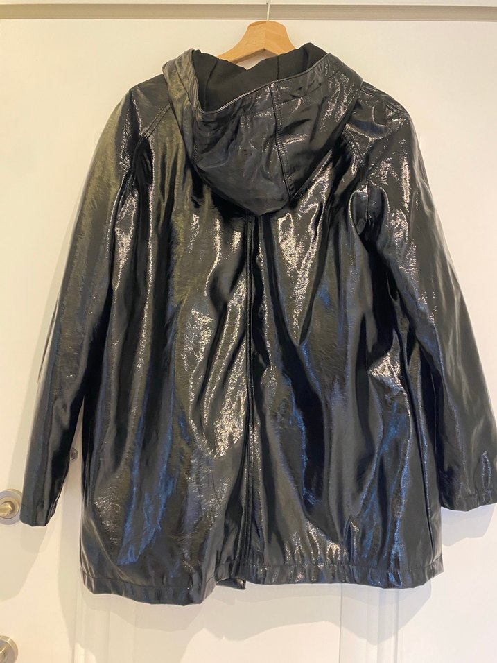 Siyah Parlak Deri Midi Ceket - Görsel 2