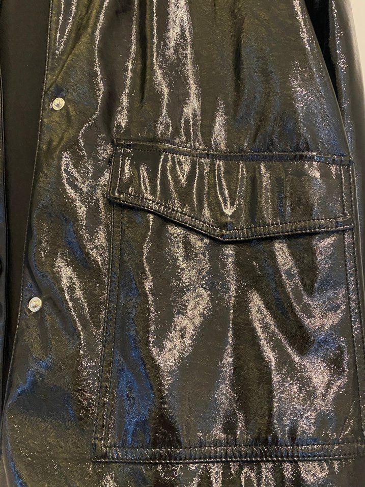 Siyah Parlak Deri Midi Ceket - Görsel 3