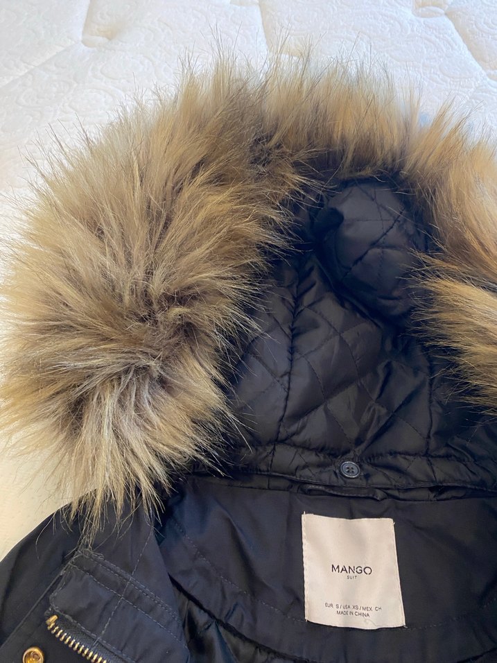 Mango Kürklü Kapüşonlu Lacivert Midi Kadın mont - Görsel 3