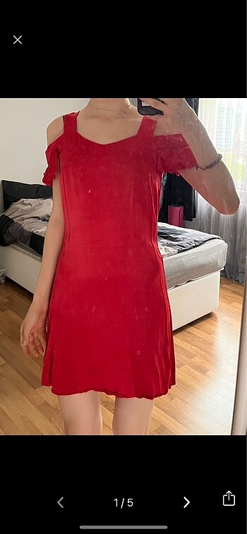 zara kırmızı saten askılı mini elbise