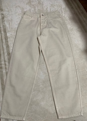 Bej Kadın yüksek belPantolon boyfırent - Görsel 5