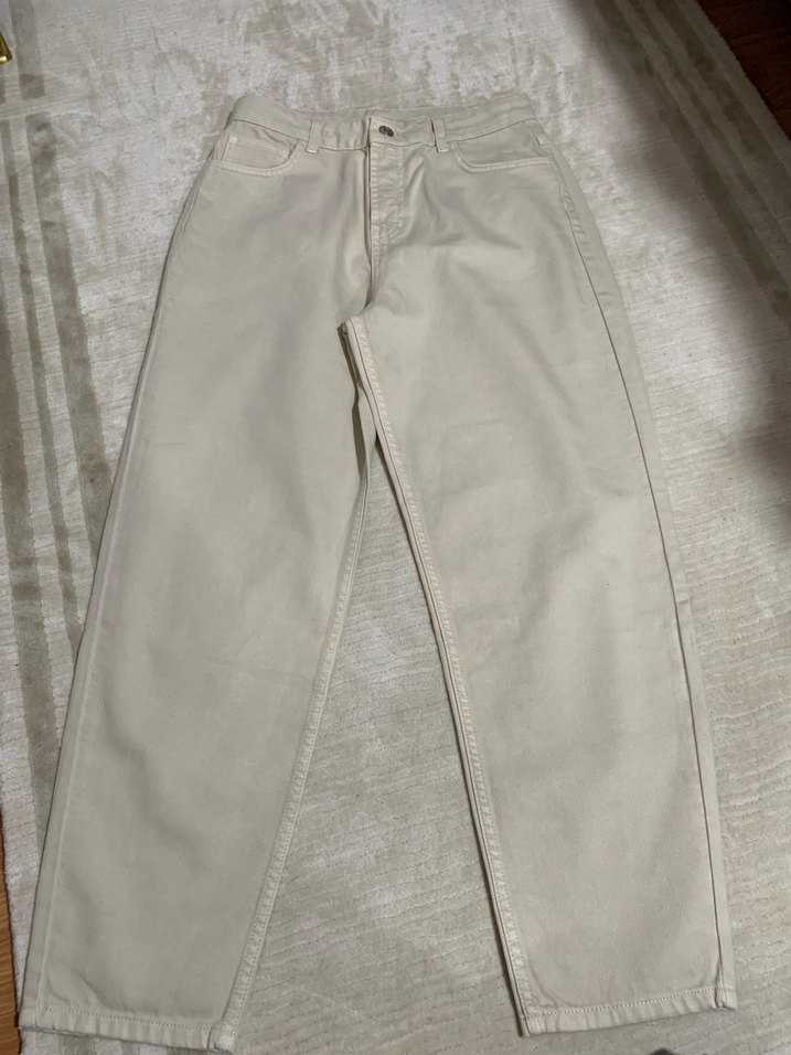 Bej Kadın yüksek belPantolon boyfırent - Görsel 5