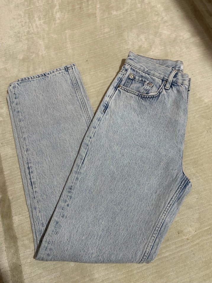 Gri boru kesim Kadın Kot Pantolon - Görsel 2