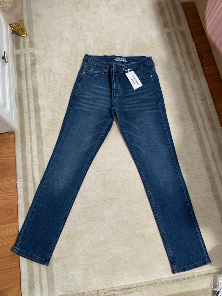 Düğmeli Mavi Erkek Denim Pantolon - Görsel 3