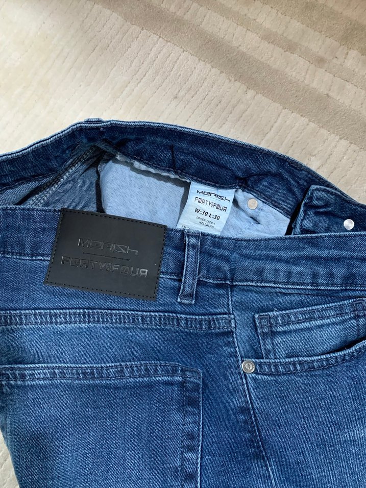 Düğmeli Mavi Erkek Denim Pantolon - Görsel 4