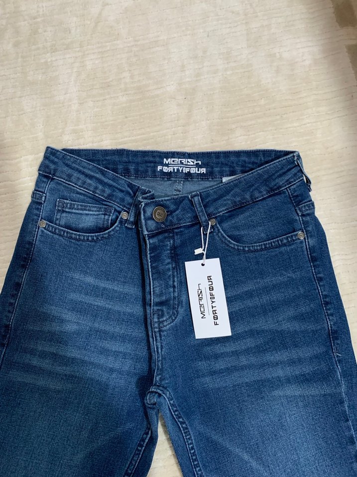Düğmeli Mavi Erkek Denim Pantolon - Görsel 2