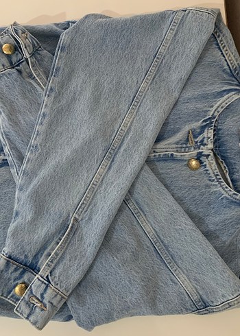 Düğmeli Mavi Vintage Denim Ceket - Görsel 5