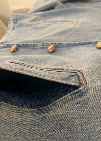 Düğmeli Mavi Vintage Denim Ceket - Görsel 2