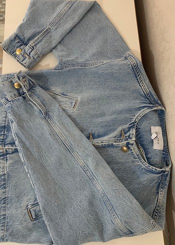Düğmeli Mavi Vintage Denim Ceket - Görsel 4