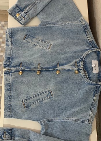 Düğmeli Mavi Vintage Denim Ceket - Görsel 6