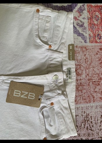 Beyaz midi Kadın Kot Pantolon - Görsel 5