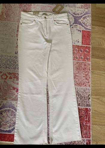 Beyaz midi Kadın Kot Pantolon - Görsel 2