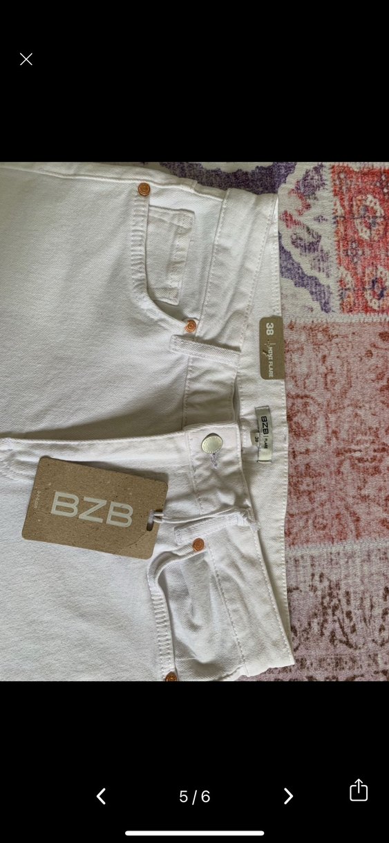 Beyaz midi Kadın Kot Pantolon - Görsel 5