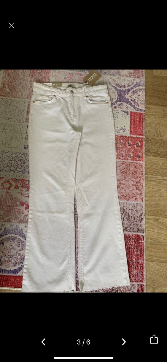 Beyaz midi Kadın Kot Pantolon - Görsel 2