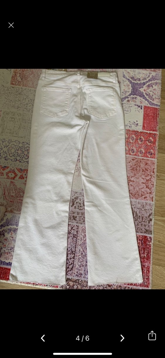 Beyaz midi Kadın Kot Pantolon - Görsel 4