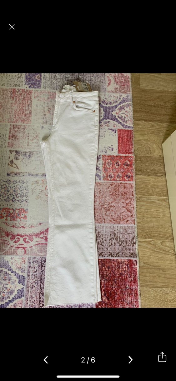Beyaz midi Kadın Kot Pantolon - Görsel 3