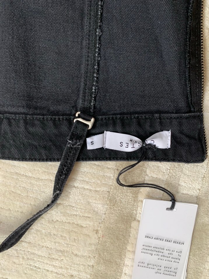 Siyah Bantlı Mini Denim Crop Top - Görsel 4