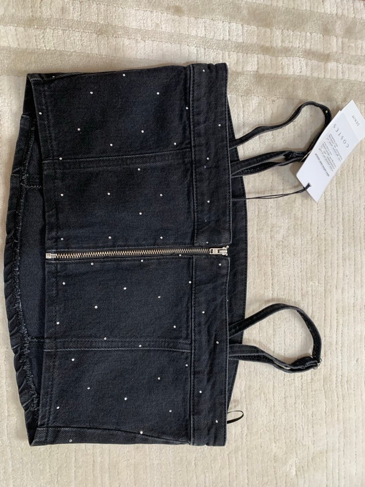 Siyah Bantlı Mini Denim Crop Top - Görsel 2