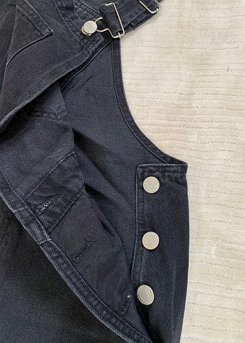 Kadın Siyah Denim Askılı Tulum - Görsel 4