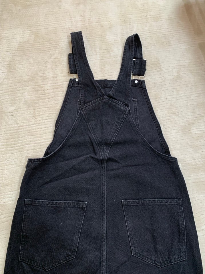 Kadın Siyah Denim Askılı Tulum - Görsel 3