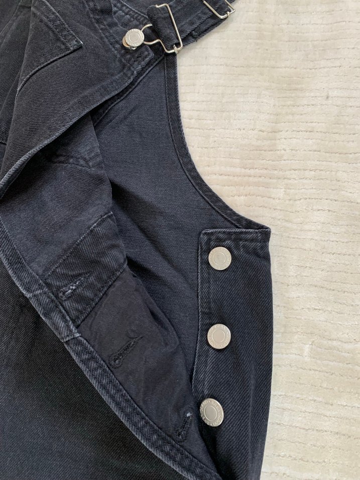 Kadın Siyah Denim Askılı Tulum - Görsel 4