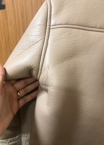 Bej Kürklü Deri Kadın Ceket - Görsel 3