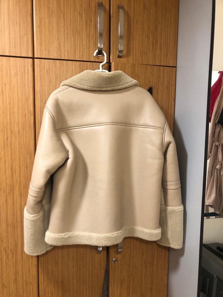 Bej Kürklü Deri Kadın Ceket - Görsel 2