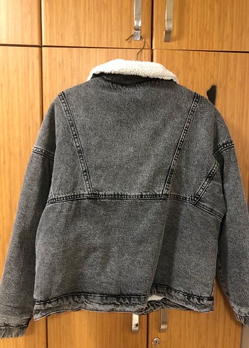 Gri Kadın Kot Ceket Kürk Detaylı - Görsel 3