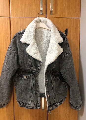 Gri Kadın Kot Ceket Kürk Detaylı - Görsel 2