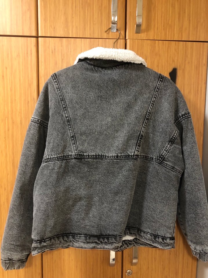 Gri Kadın Kot Ceket Kürk Detaylı - Görsel 3