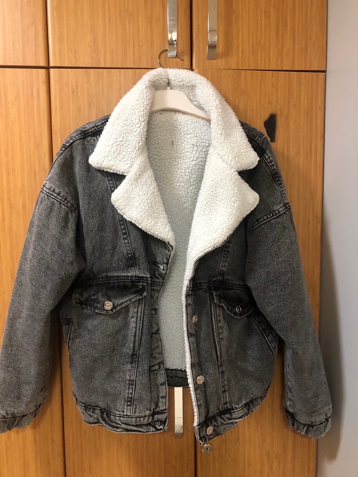 Gri Kadın Kot Ceket Kürk Detaylı - Görsel 2