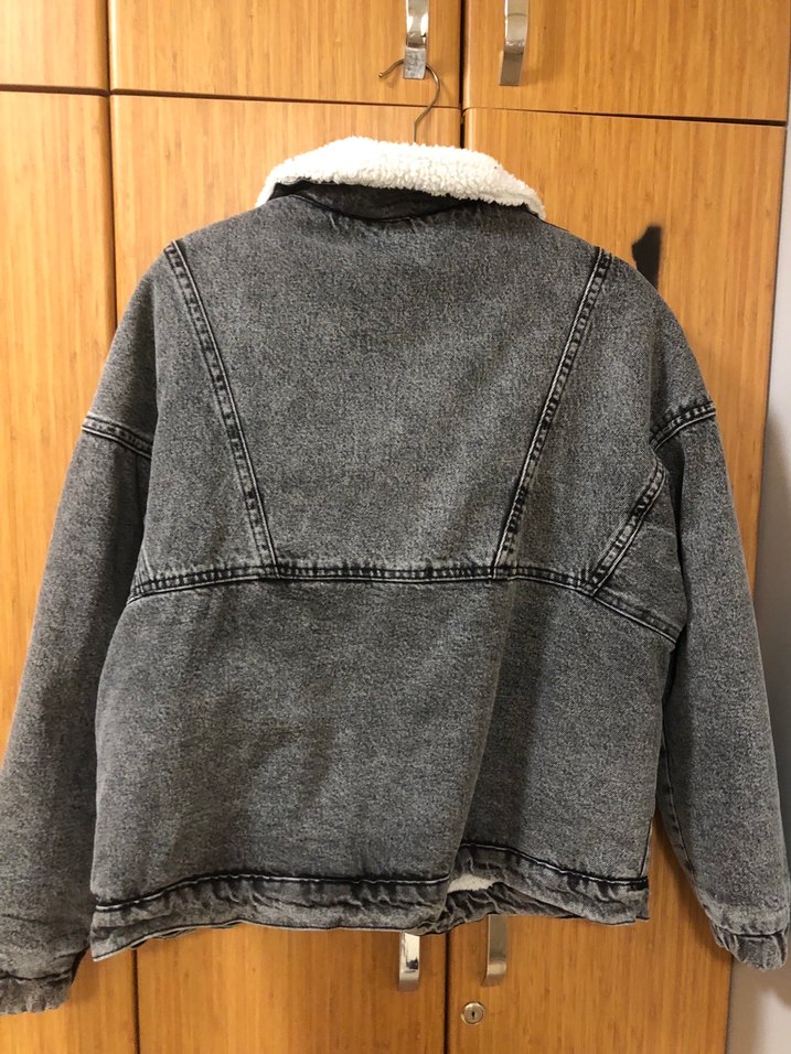 Gri Kadın Kot Ceket Kürk Detaylı - Görsel 4