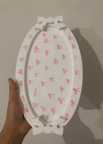 Pembe fiyonklu tepsi ahşap boyama - Görsel 2