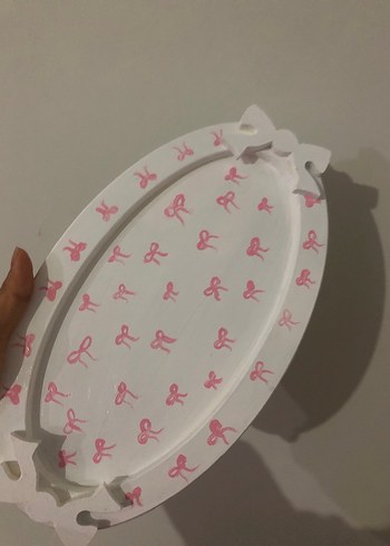 Pembe fiyonklu tepsi ahşap boyama - Görsel 3