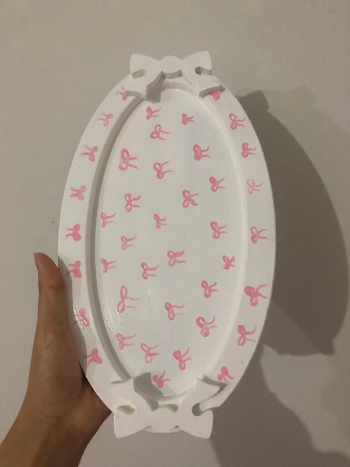 Pembe fiyonklu tepsi ahşap boyama - Görsel 2