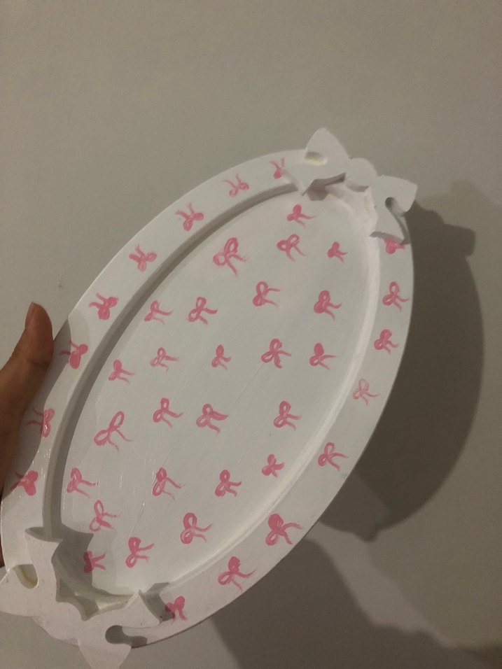 Pembe fiyonklu tepsi ahşap boyama - Görsel 3