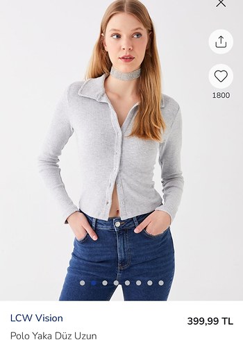 l Beden gri Renk LCW Polo Yaka Düz Uzun Kollu Crop Kadın