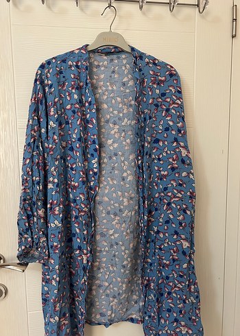 Mavi Desenli Bohem Uzun Kollu Kimono