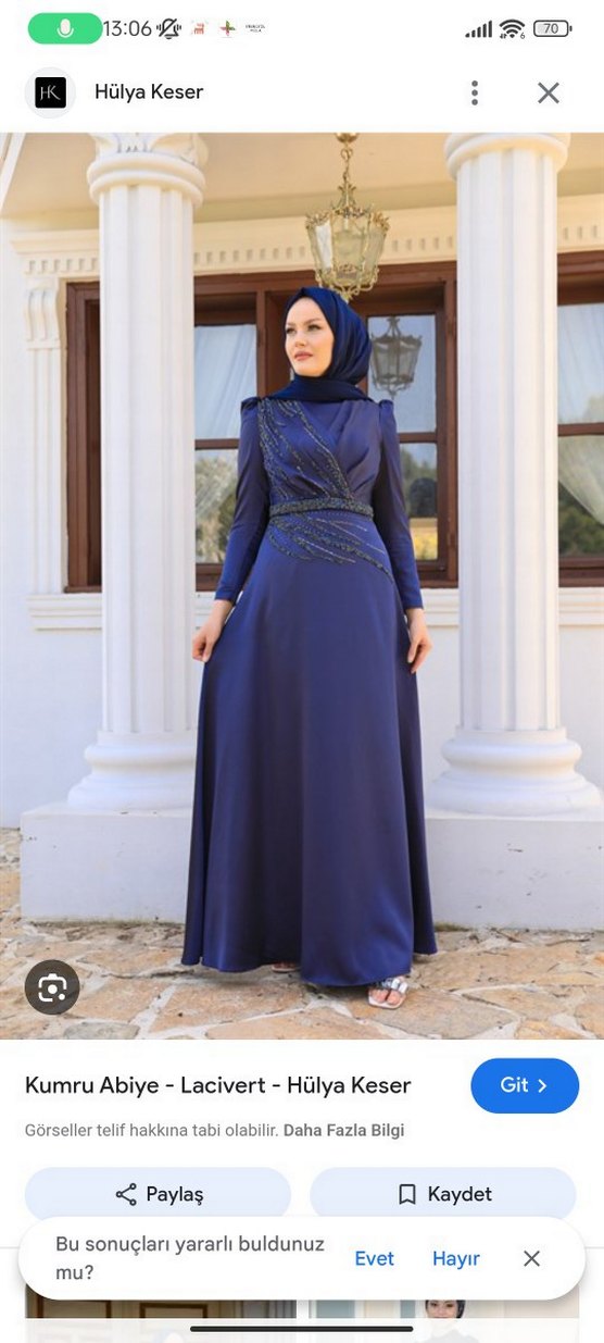 Navy İşlemeli Uzun Kollu Abiye Elbise - Görsel 2