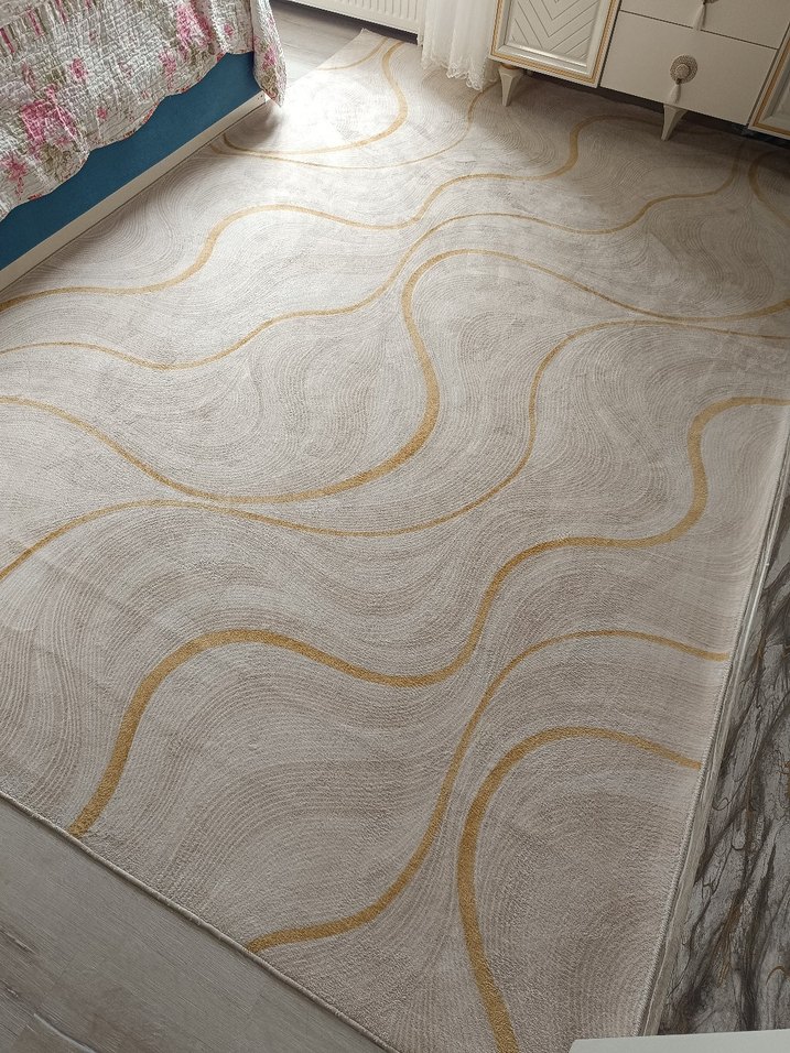 Modern Klasik Gri ve Altın Soyut Desenli Halı - Görsel 2