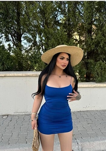 Saks mavisi mini elbise