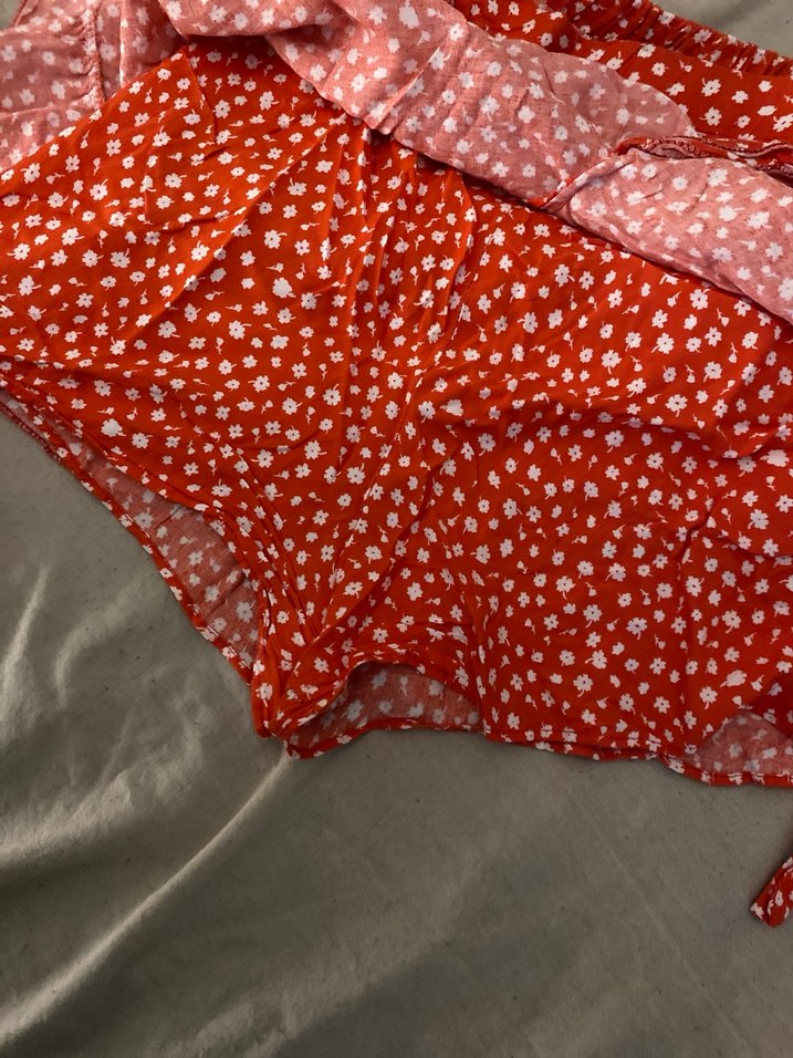 Kırmızı çiçekli Volanlı Mini Etek - Görsel 2