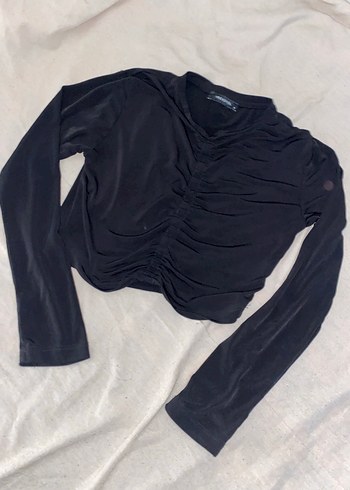 Drapeli Siyah Uzun Kollu Bluz - Görsel 2