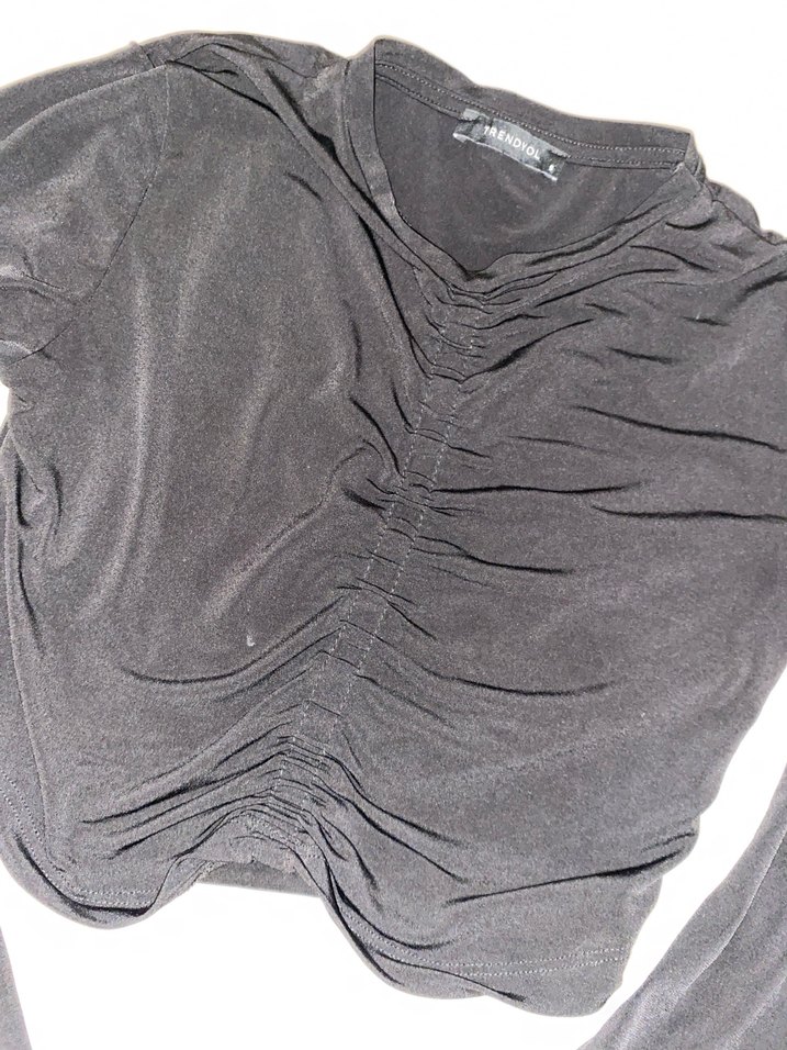 Drapeli Siyah Uzun Kollu Bluz - Görsel 3