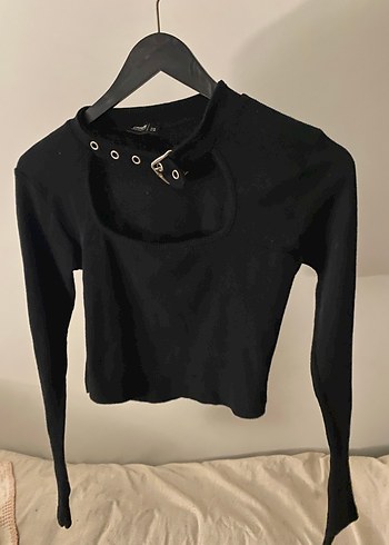 Siyah Süet Kemerli Uzun Kollu Bluz - Görsel 2