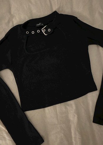 Siyah Süet Kemerli Uzun Kollu Bluz - Görsel 3