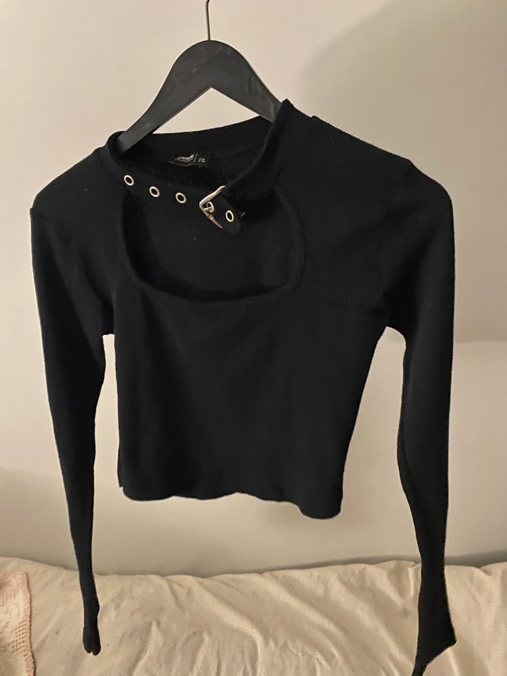 Siyah Süet Kemerli Uzun Kollu Bluz - Görsel 2