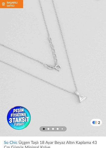 So chic üçgen taşlı 18 ayar beyaz altın kaplama 43 cm kolye - Görsel 7