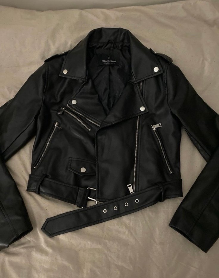 Kemerli Siyah Kadın Deri Biker Ceket - Görsel 2