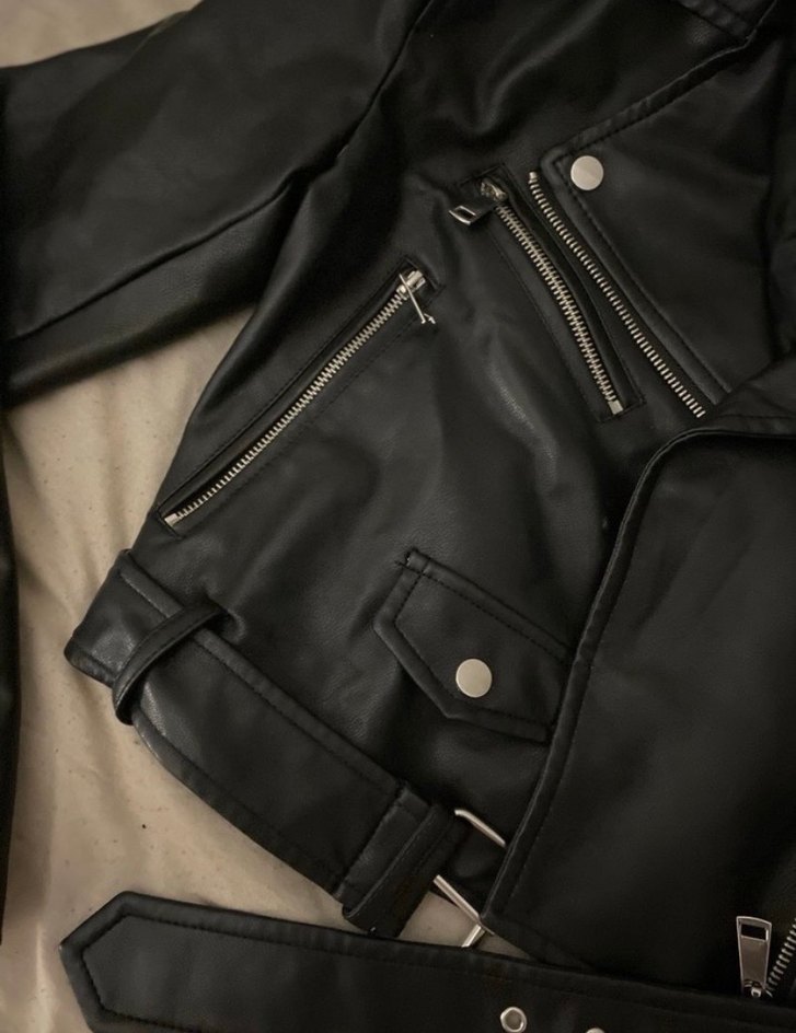 Kemerli Siyah Kadın Deri Biker Ceket - Görsel 5